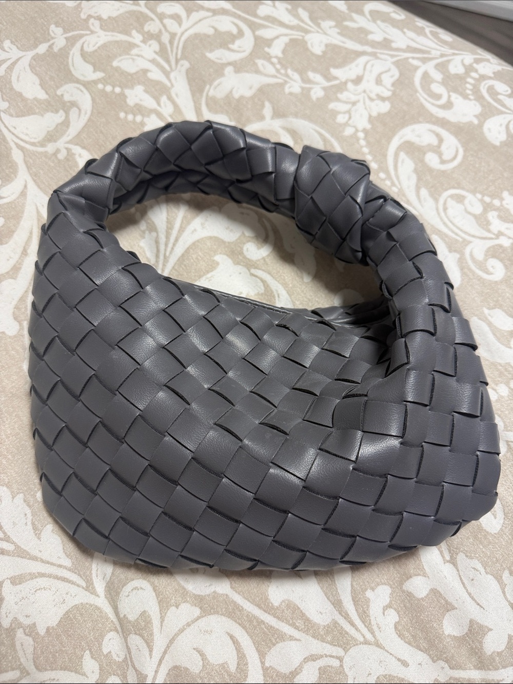 Woven Hobo Shoulder Bag in Slate Gray